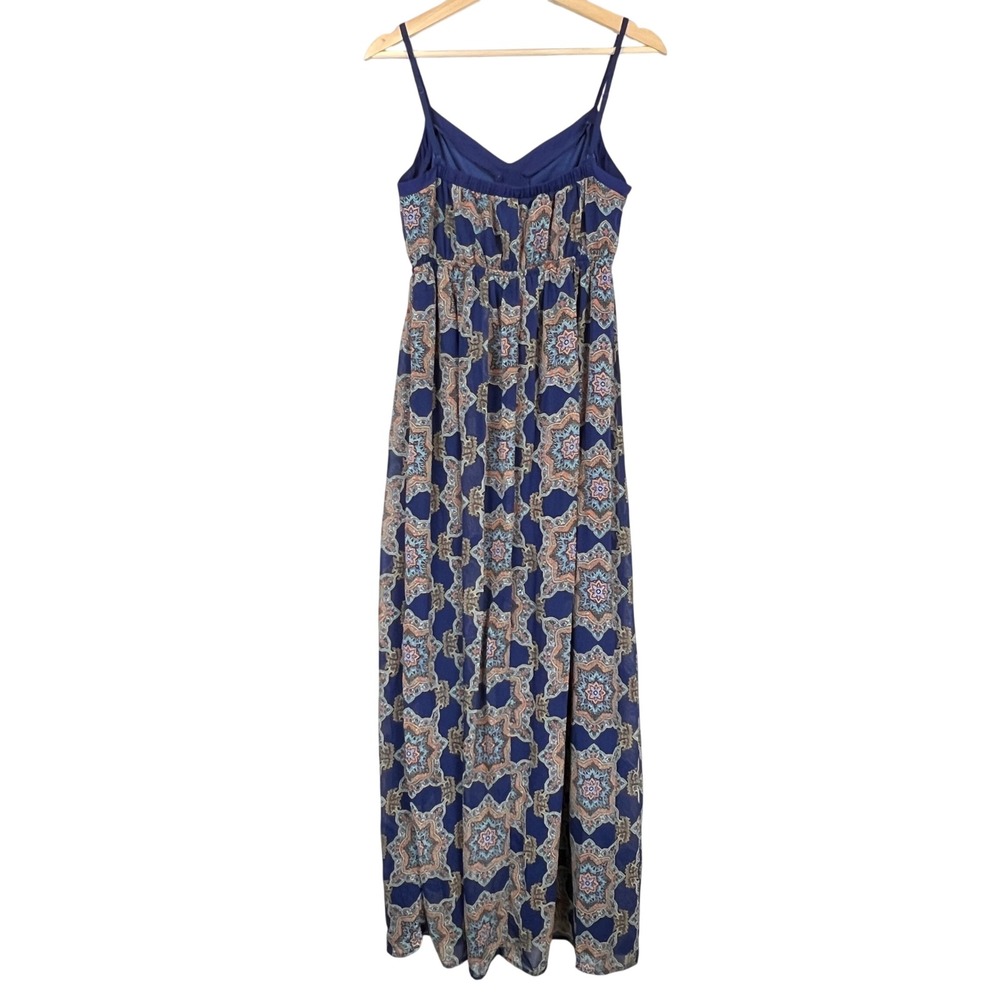 Doe & Rae Maxi Dress Women Medium Blue Medallion Paisley Boho V-Neck Lined 3633D - Picture 2 of 10